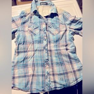 🌼 Plaid & Lace Button Up Shirt